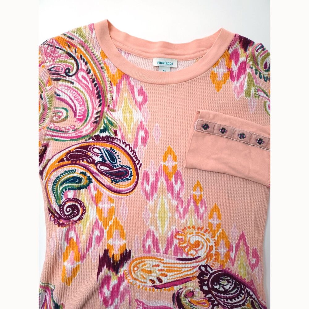 Sundance Baby Waffle Knit Thermal Top Velvet Cuff Size XS Paisley Boho Colorful